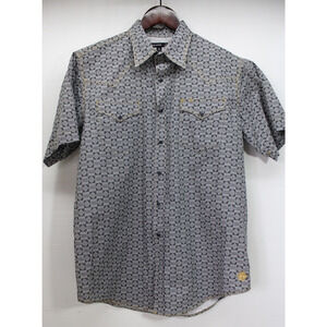 TIM HAUL MEN'S LARGE SHORT SLEEVE PEARL SNAP GRAY PRINT WESTERN STYLE SHIRT
